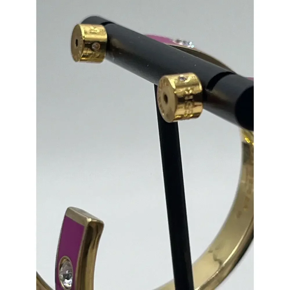 Kurt Geiger‎ Signed Fuchsia Enamel Eagle & Crystal Hoop Post Earrings